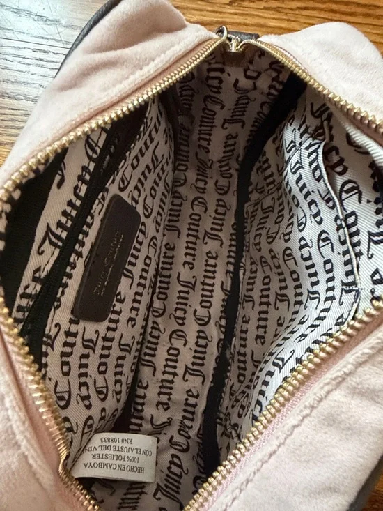 Juicy Couture Pink Suede Crossbody with Dark Brown Trim and Embroidered Crest - Picture 10 of 10